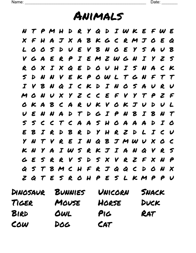 Animals  Word Search