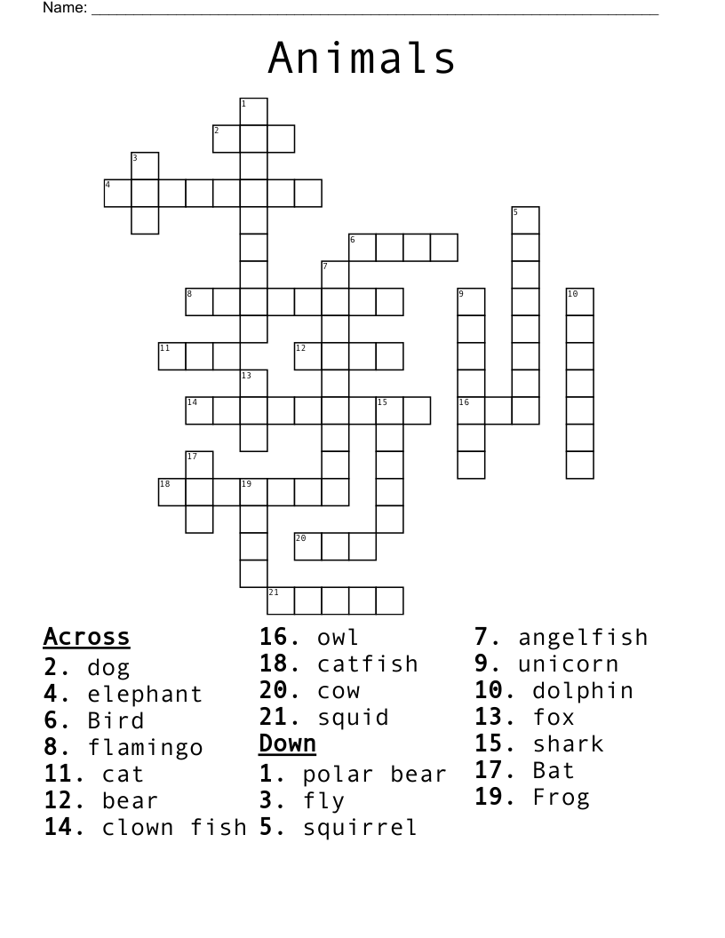 Animals  Crossword