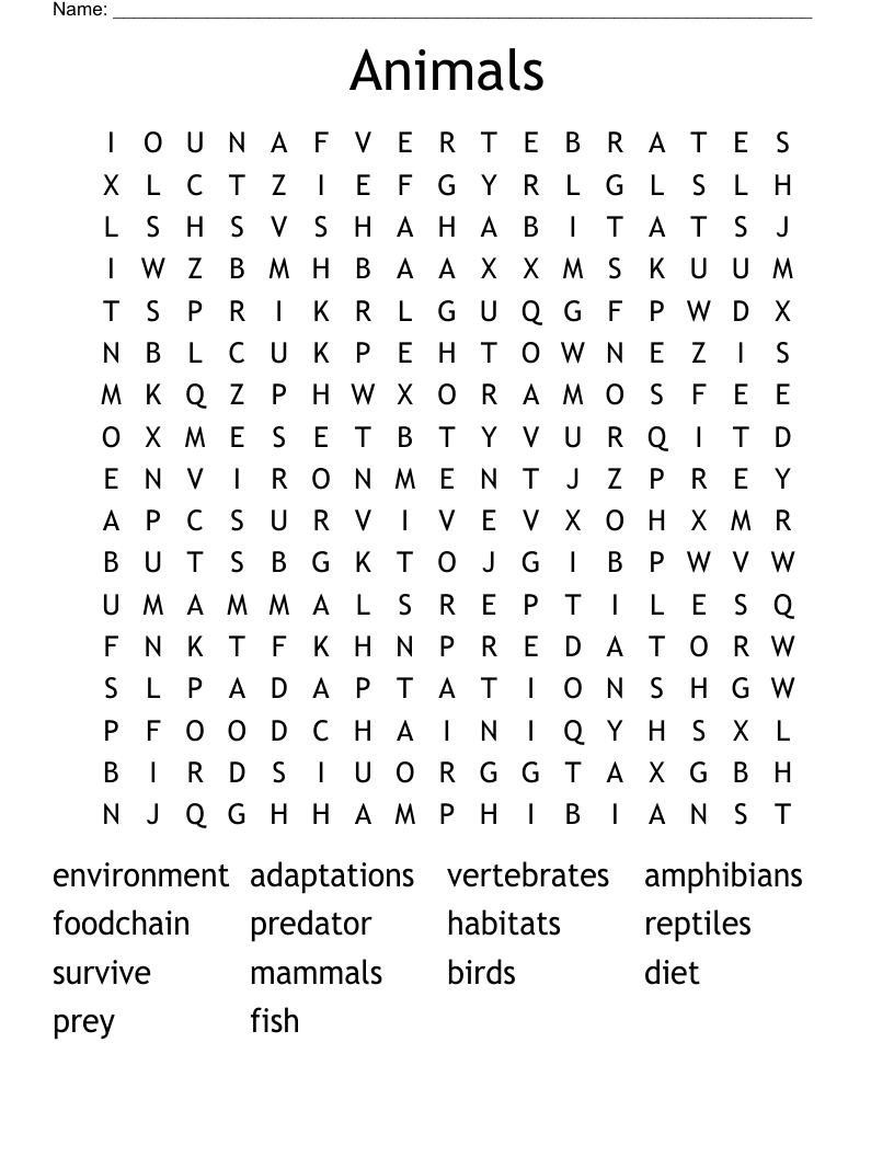 Animals  Word Search