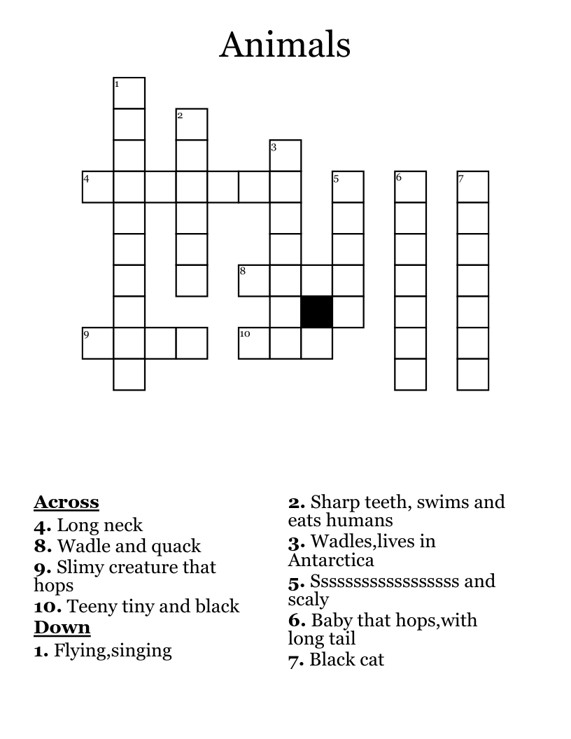 Animals  Crossword