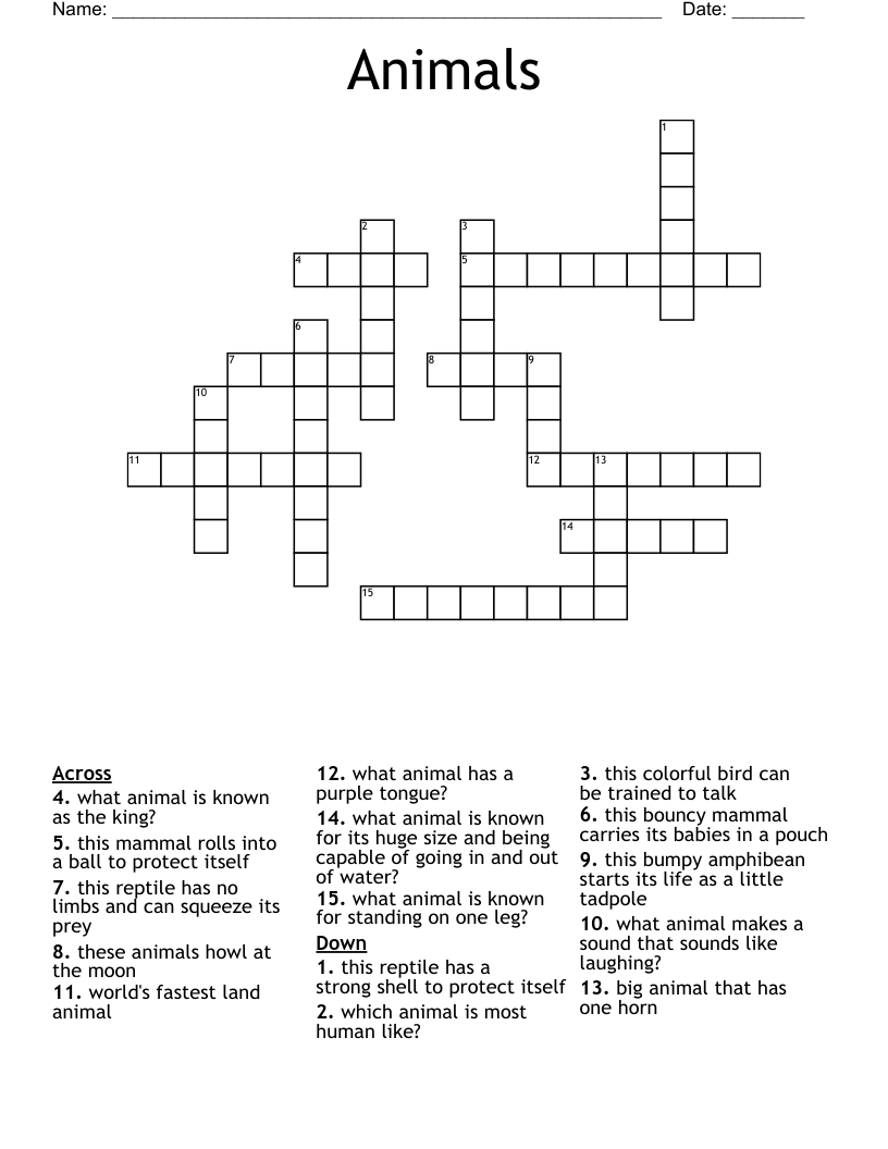 Animals  Crossword