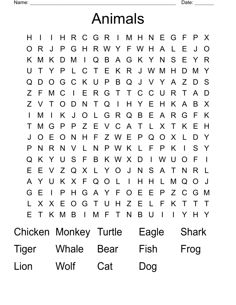 Animals  Word Search
