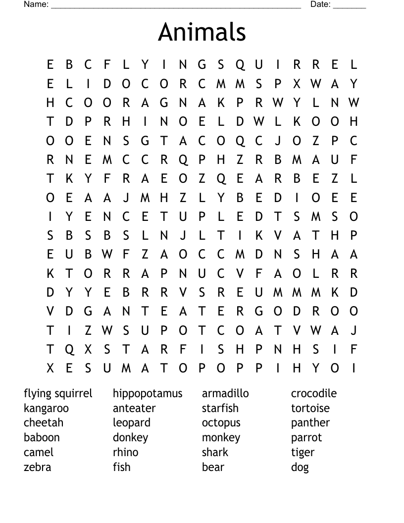 Animals  Word Search