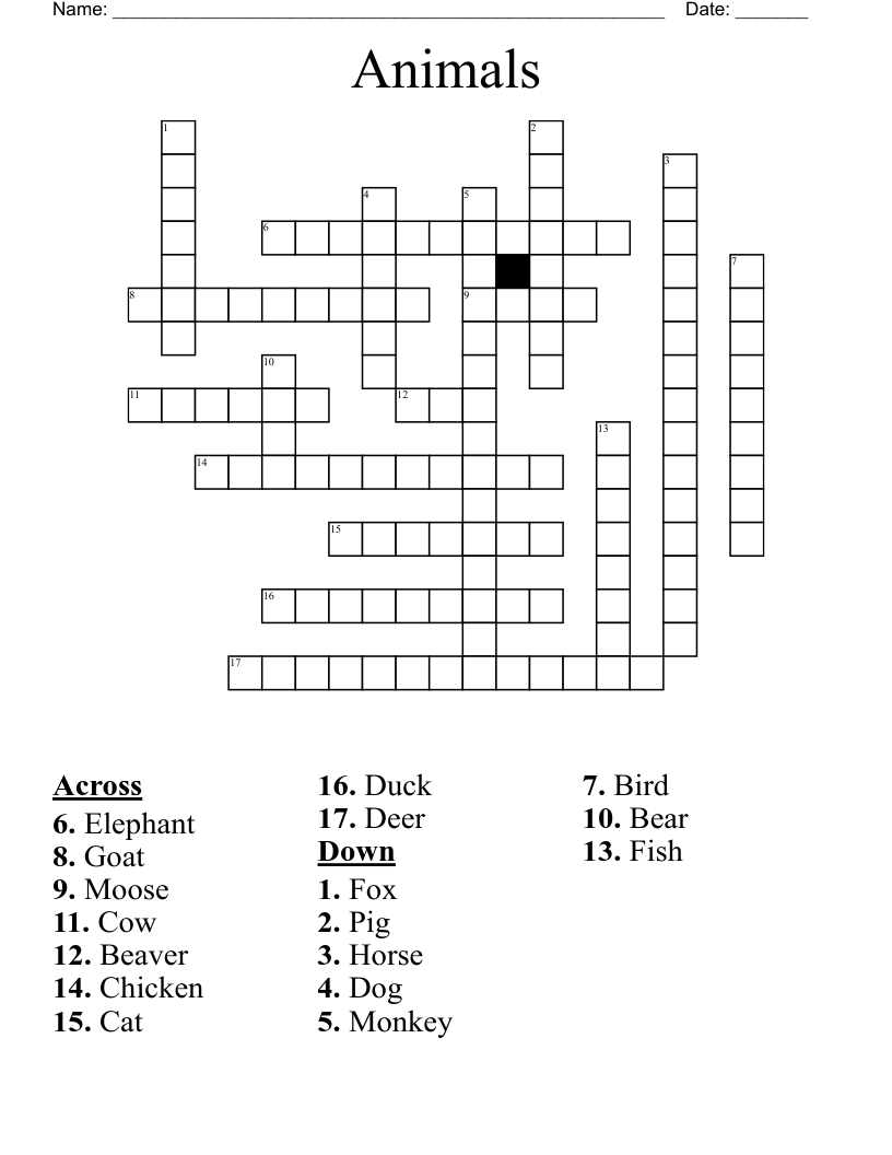Animals  Crossword