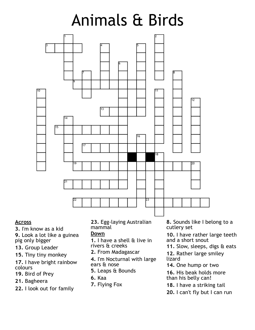 Animals & Birds Crossword