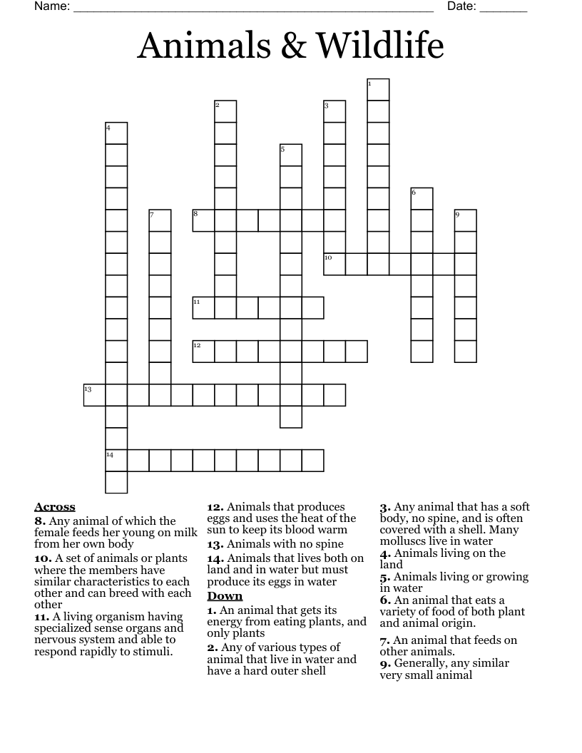 Animals & Wildlife Crossword