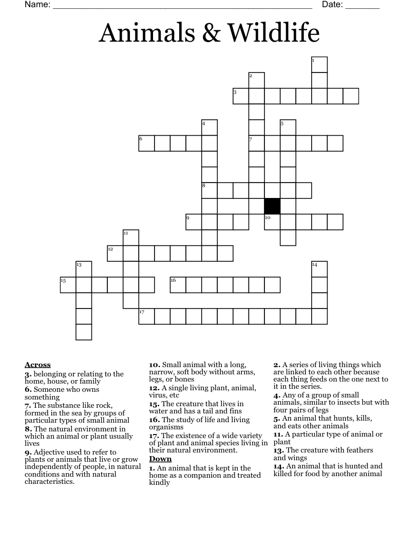 Animals & Wildlife Crossword