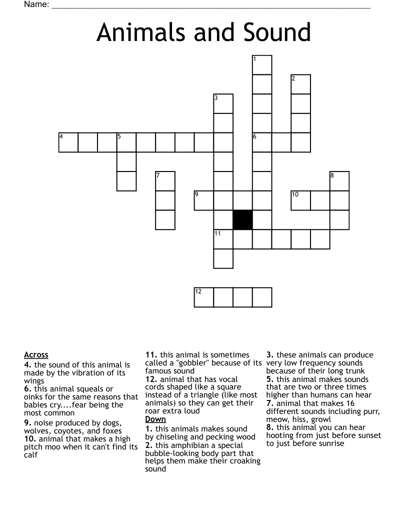 Animals and Sound Crossword