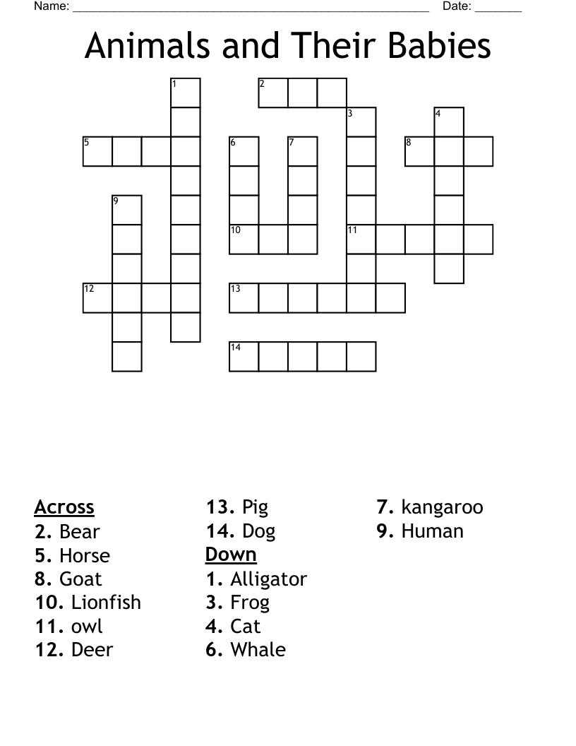 Animals and Their Babies Crossword