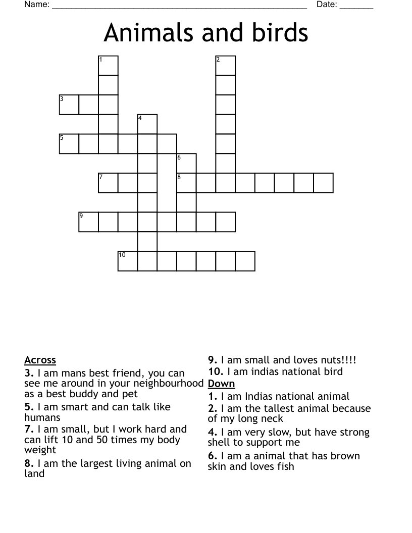 Animals and birds Crossword