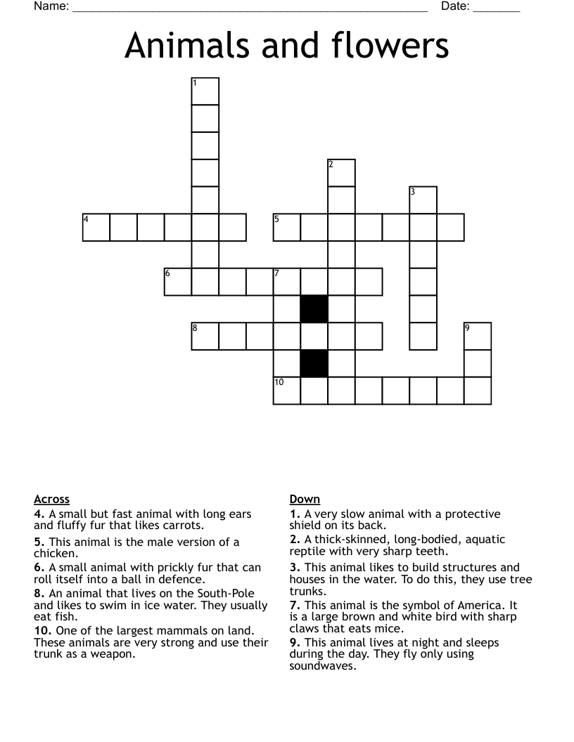Animals and flowers Crossword