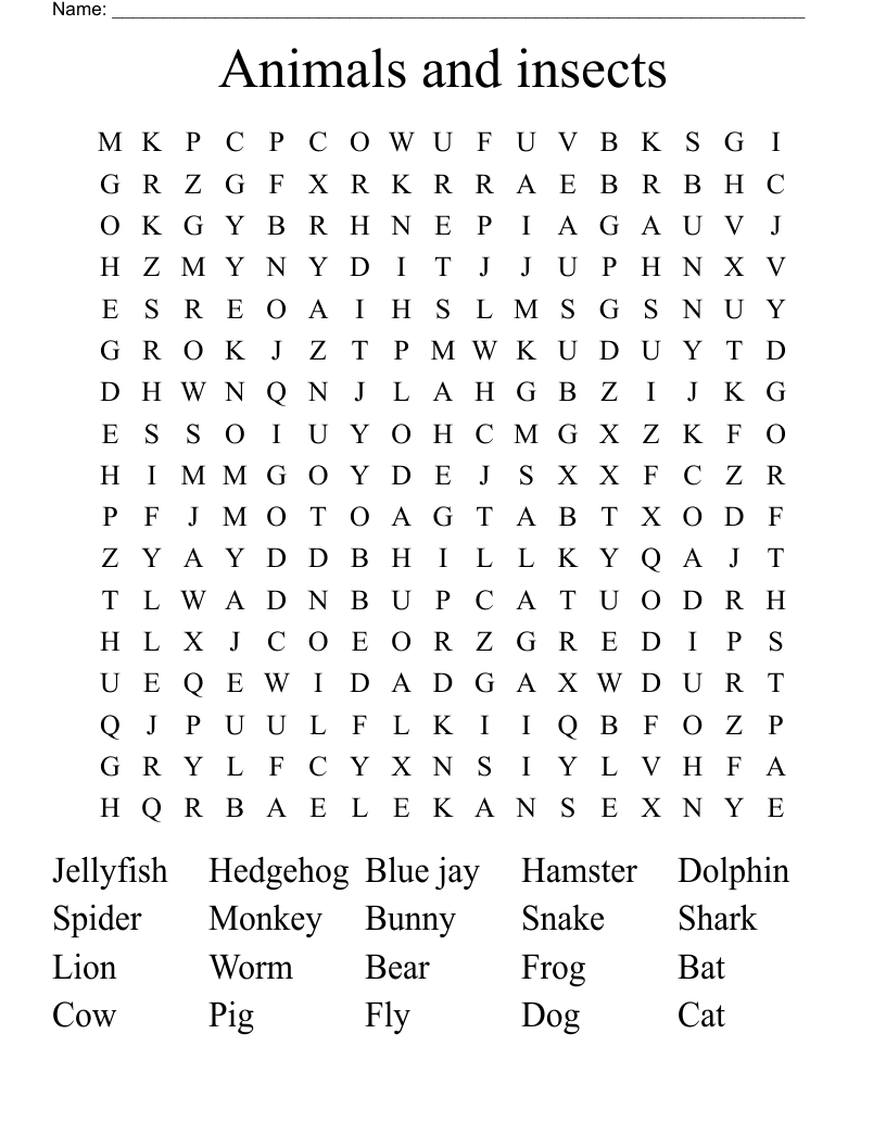 Animals and insects  Word Search
