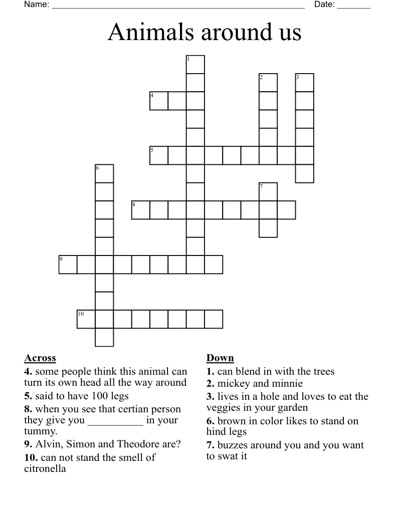 Animals around us Crossword