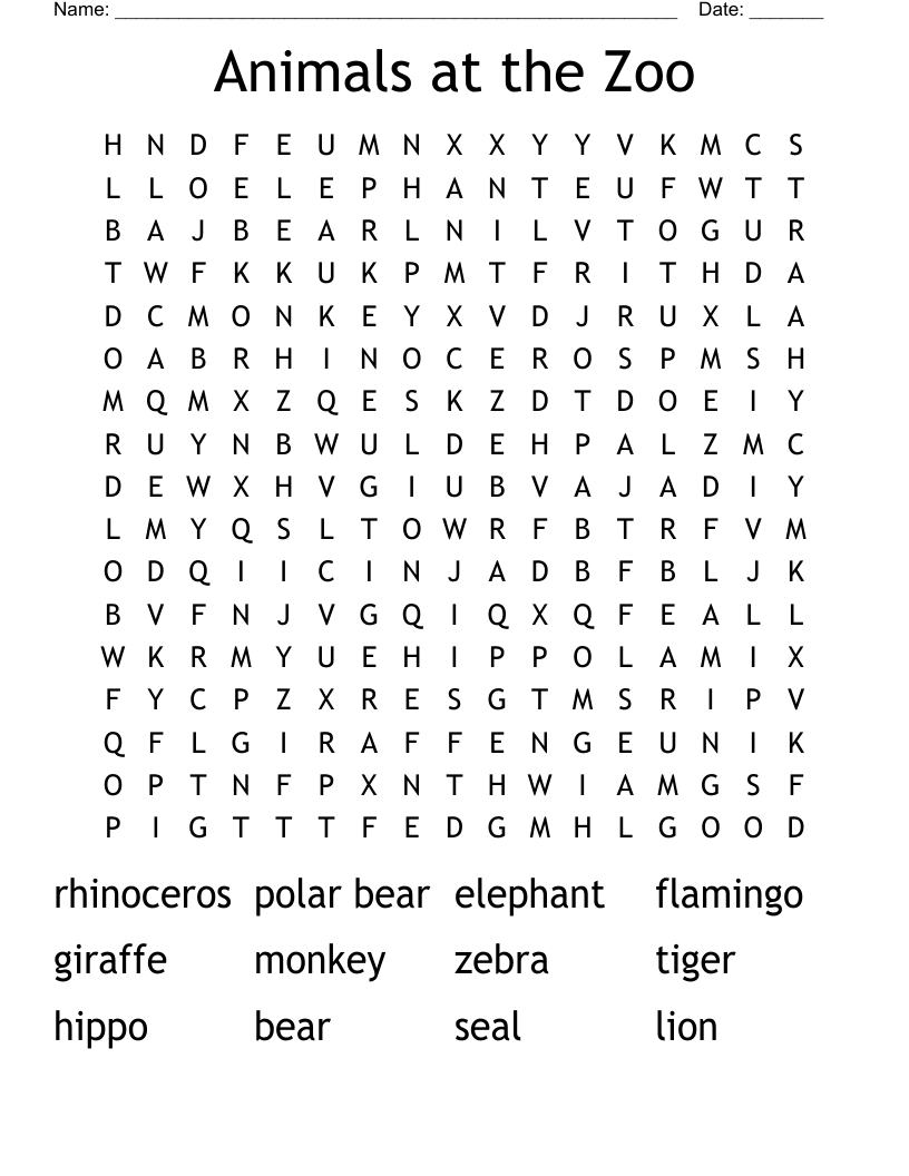 Animals at the Zoo Word Search