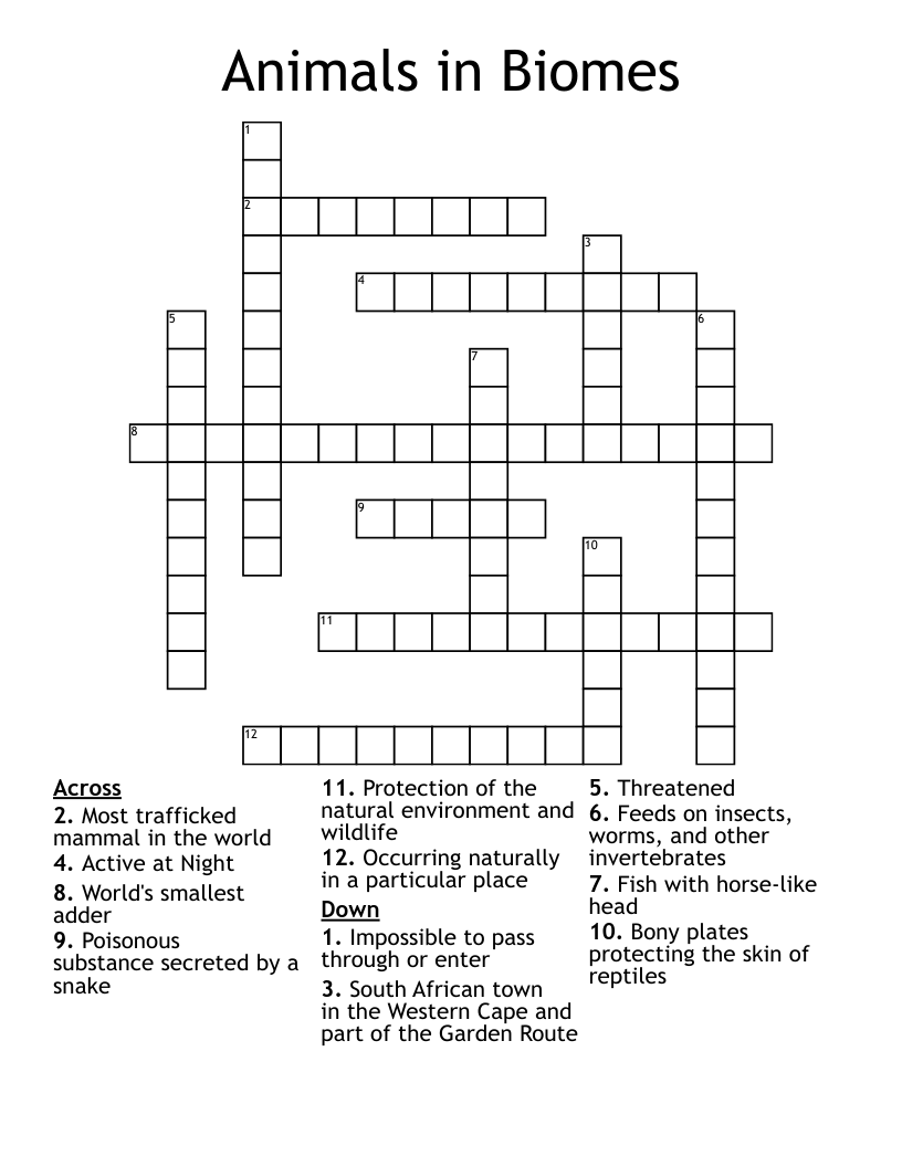 Animals in Biomes Crossword