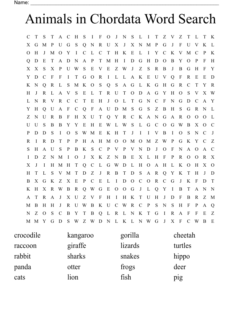 Animals in Chordata Word Search