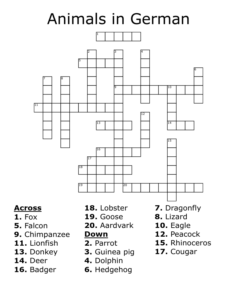 Animals in German Crossword