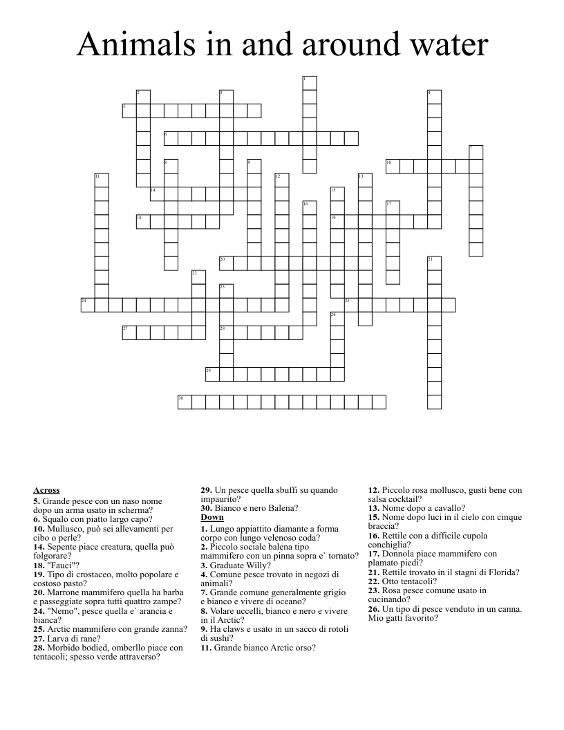 Animals in and around water Crossword