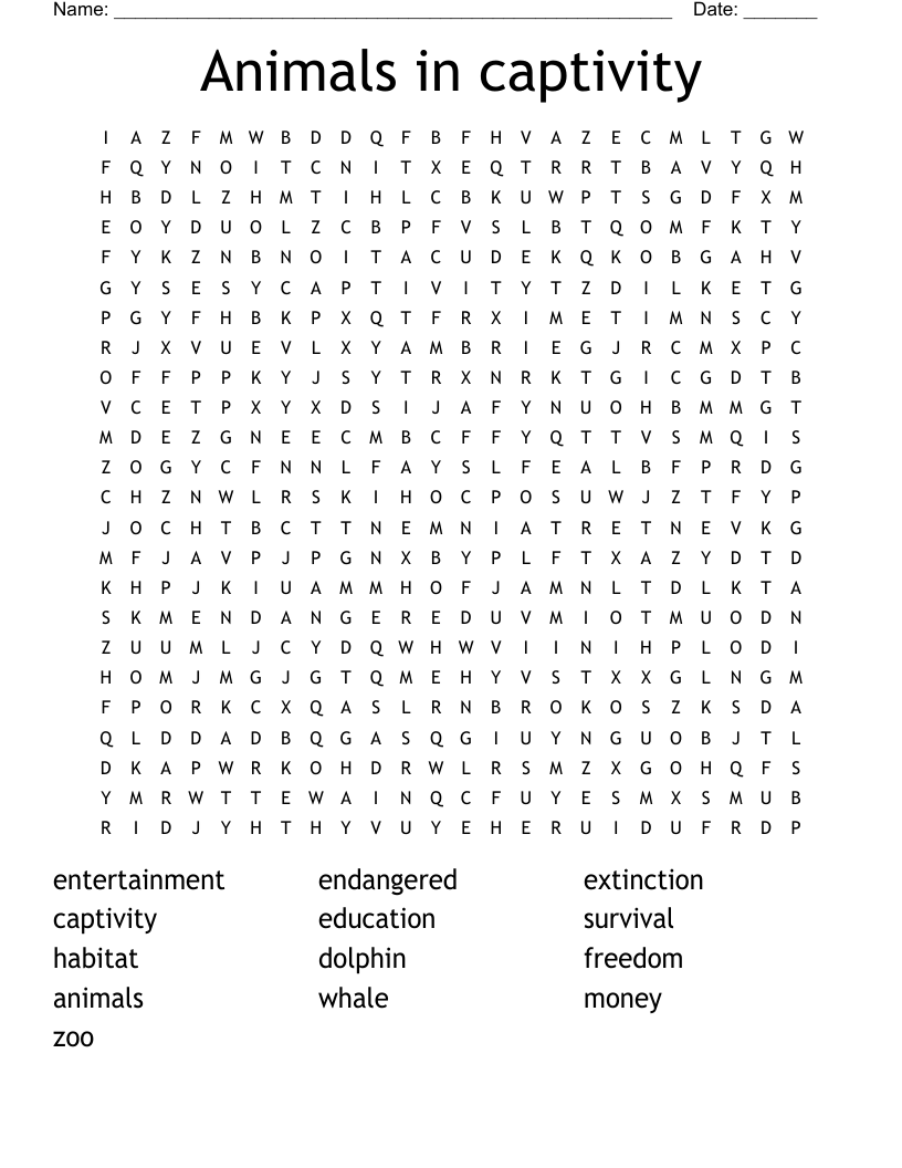 Animals in captivity Word Search