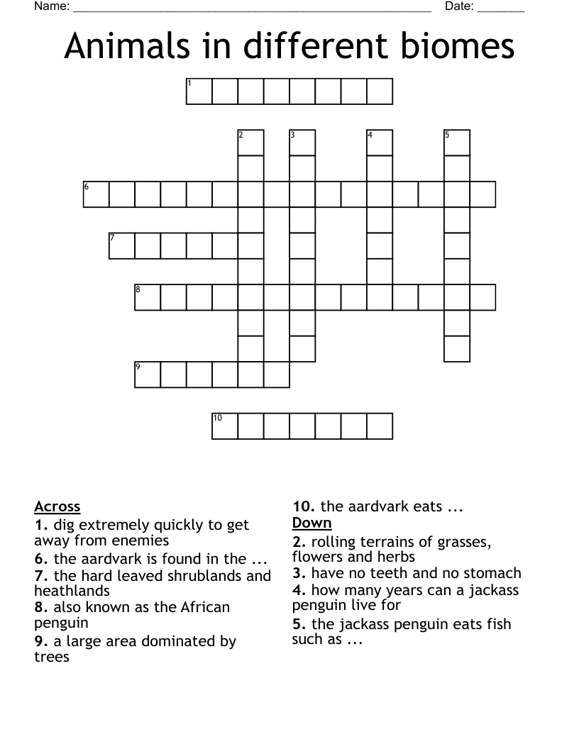 Animals in different biomes Crossword