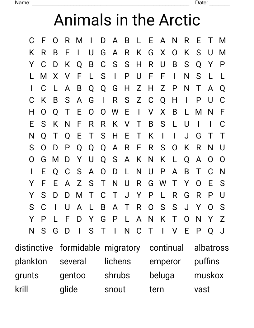 Animals in the Arctic Word Search