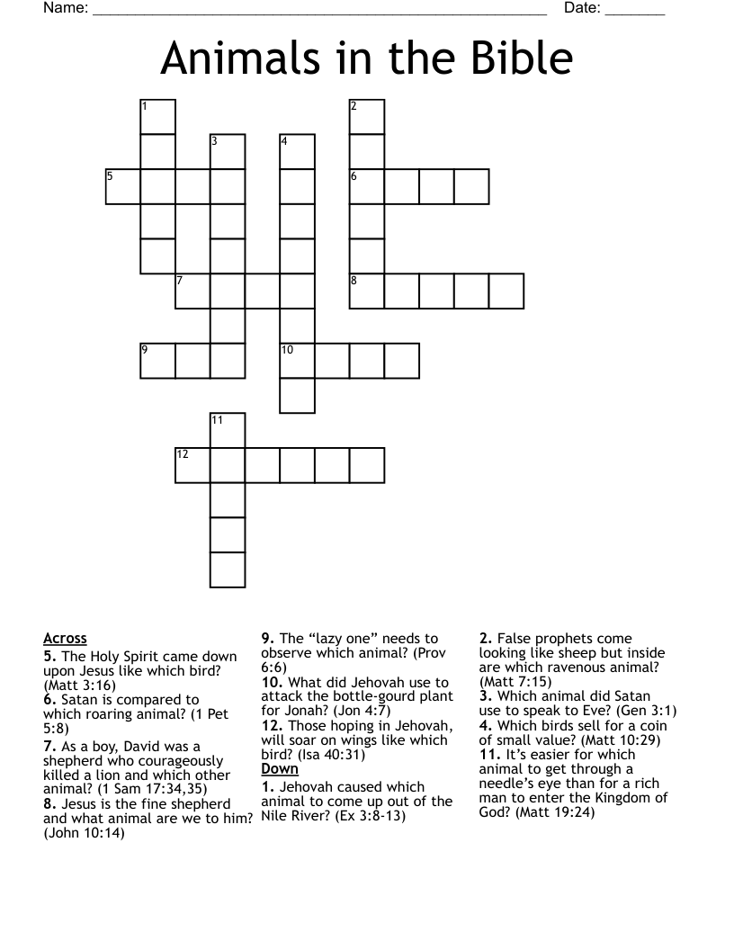 Animals in the Bible Crossword