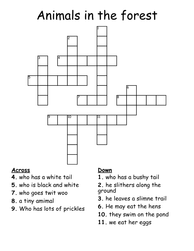 Animals in the forest Crossword