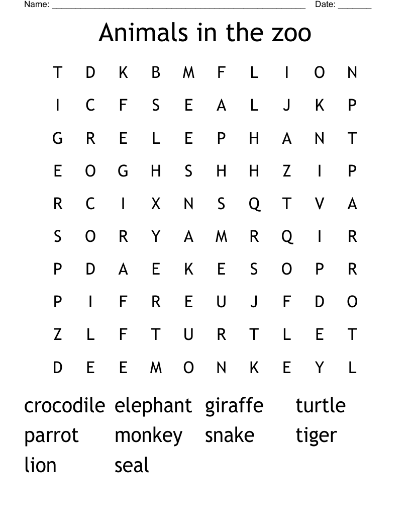 Animals in the zoo Word Search