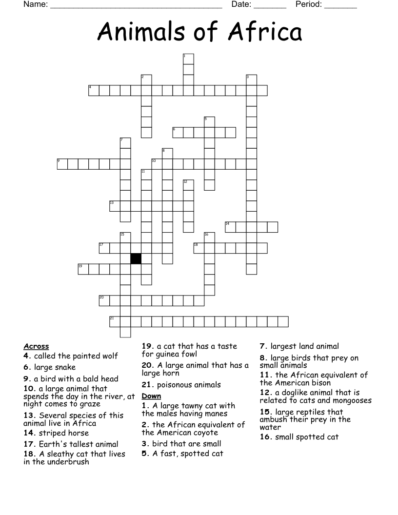 Animals of Africa Crossword