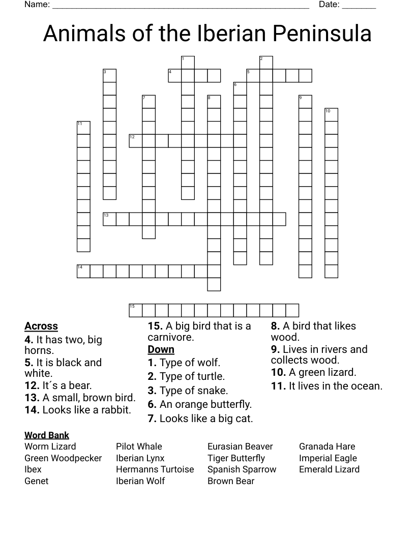 Animals of the Iberian Peninsula Crossword