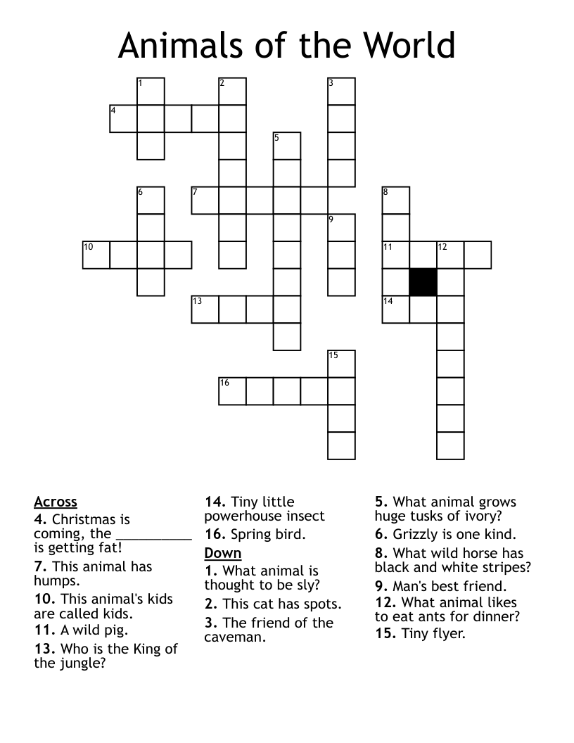 Animals of the World Crossword