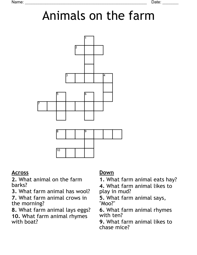Animals on the farm Crossword