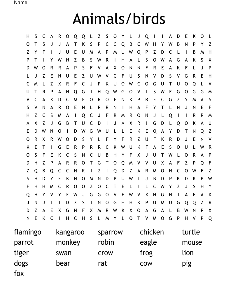 Animals/birds Word Search