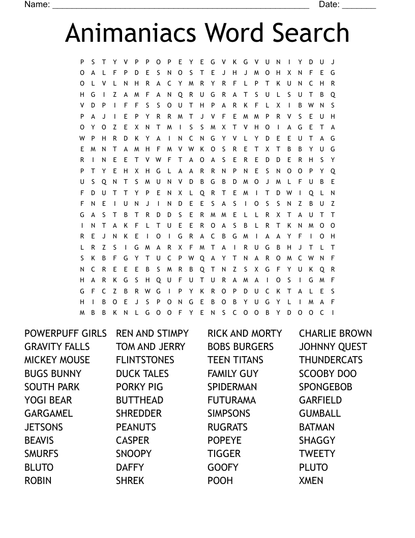 Animaniacs Word Search