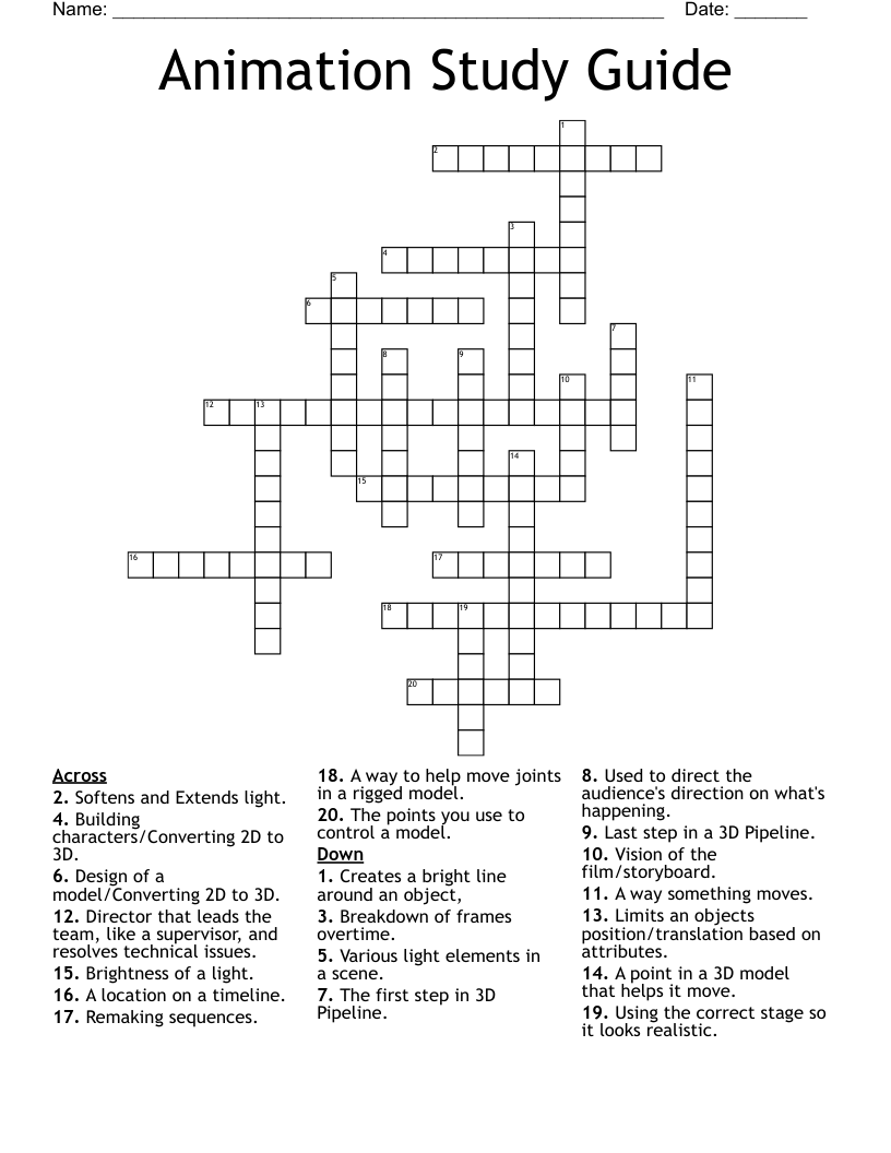 Animation Study Guide Crossword