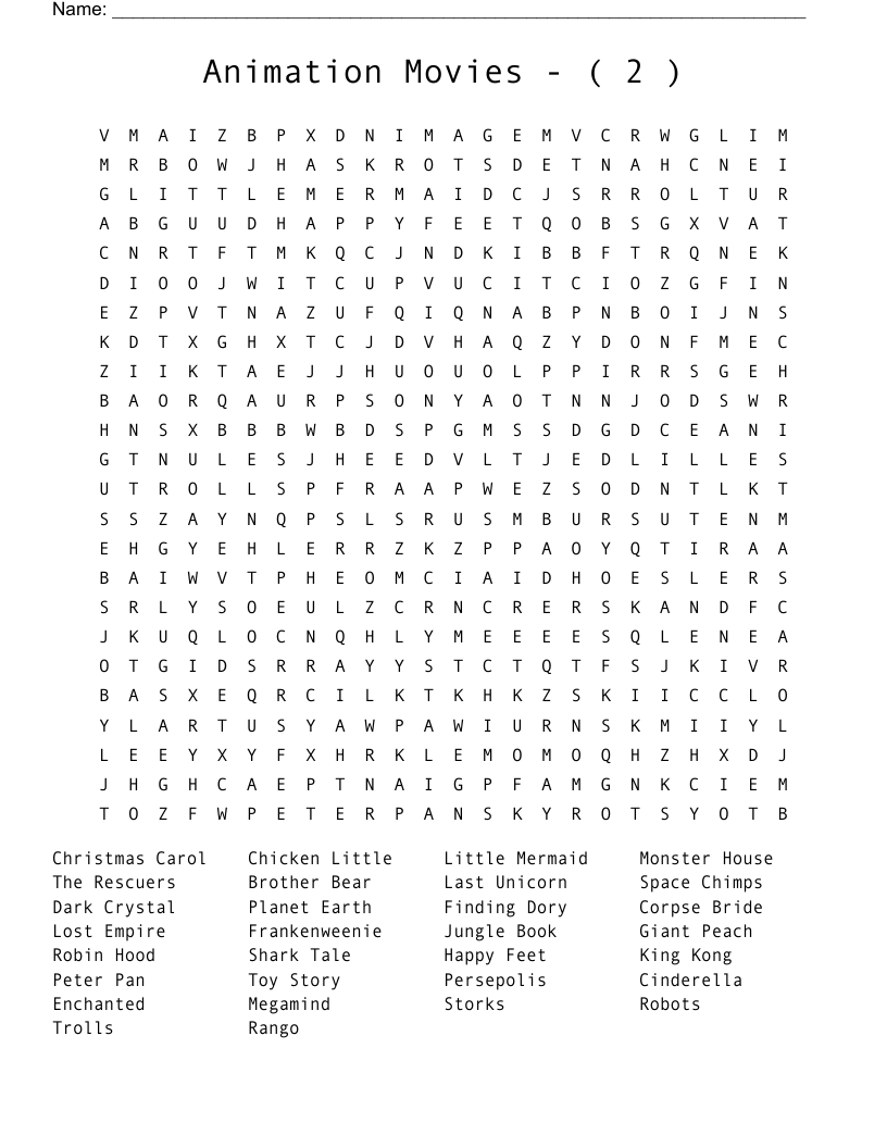 Animation    Movies    -    (  2  ) Word Search