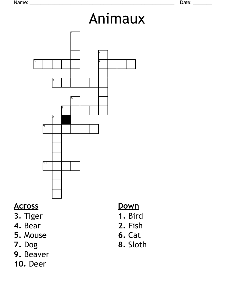 Animaux Crossword