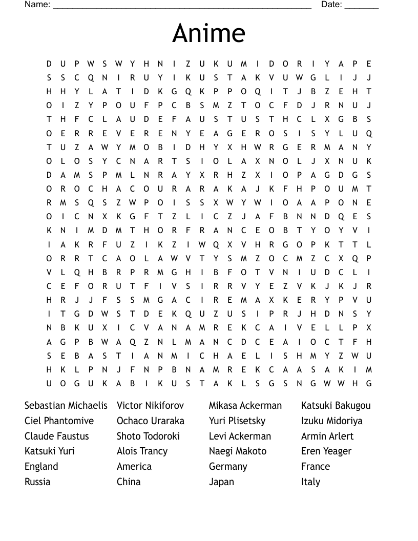 Anime Word Search