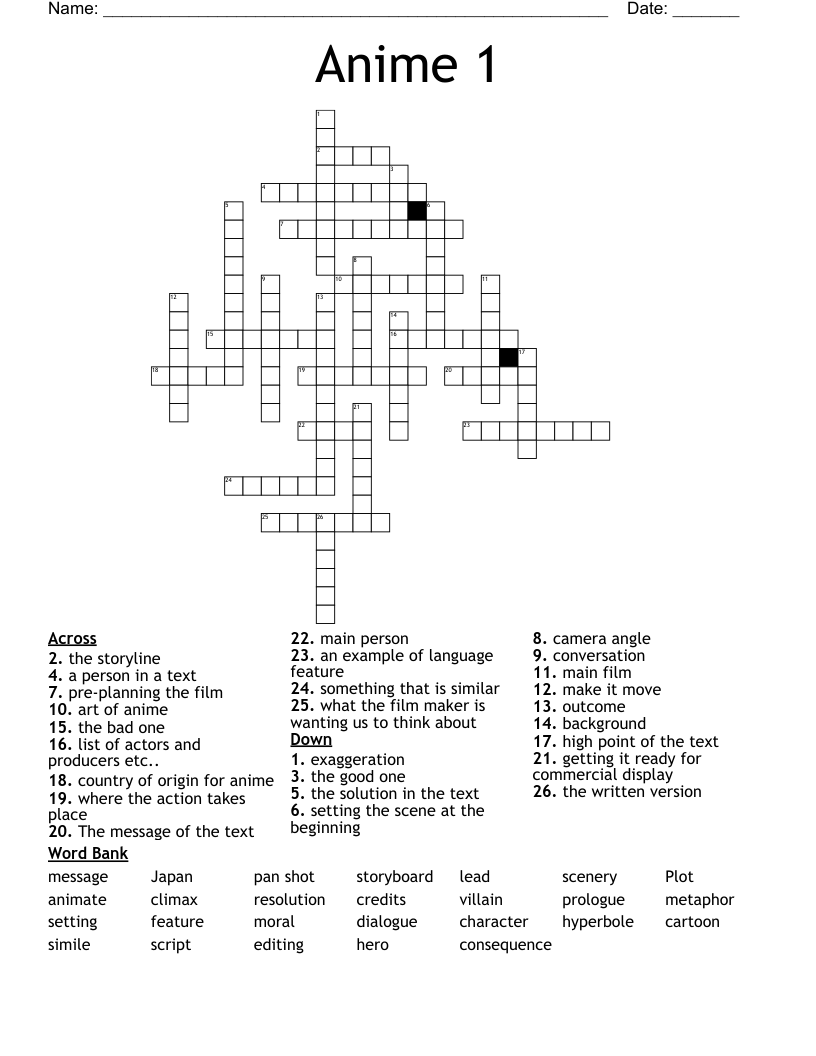 Anime 1 Crossword