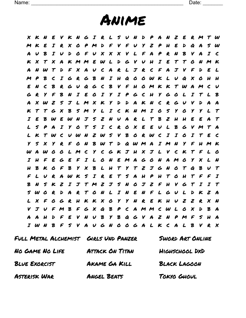 Anime Word Search