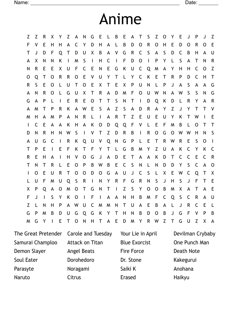 Anime Word Search