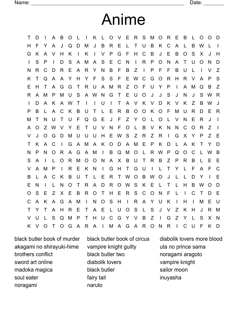Anime Word Search