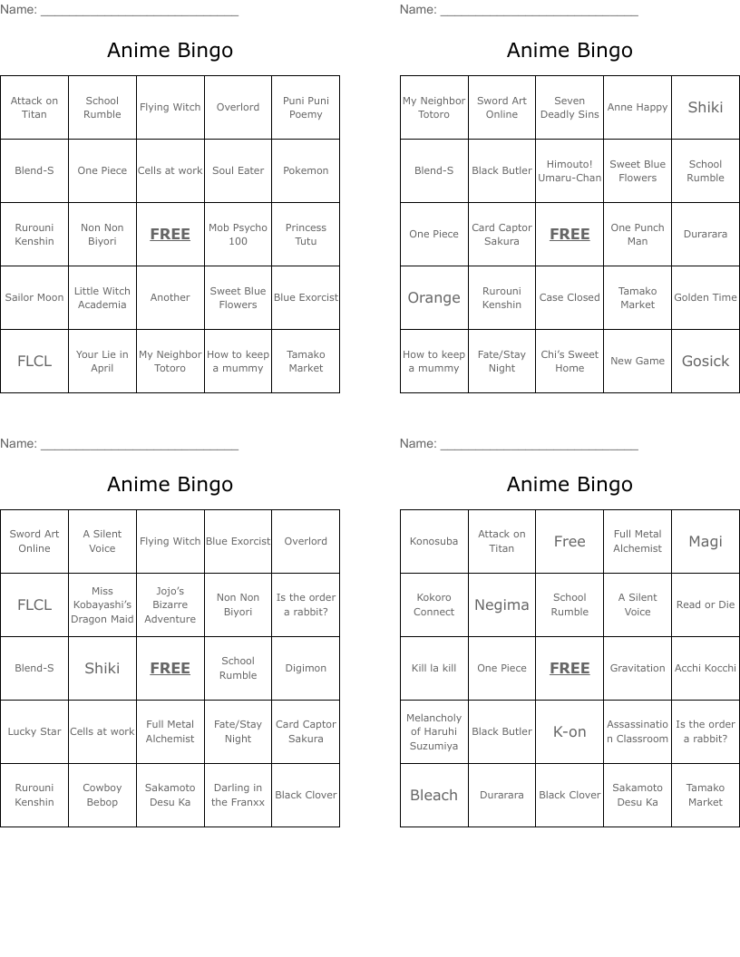 Anime Bingo