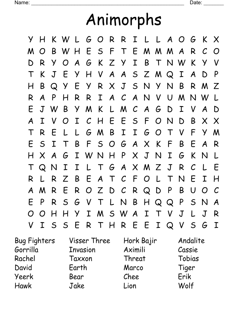 Animorphs Word Search