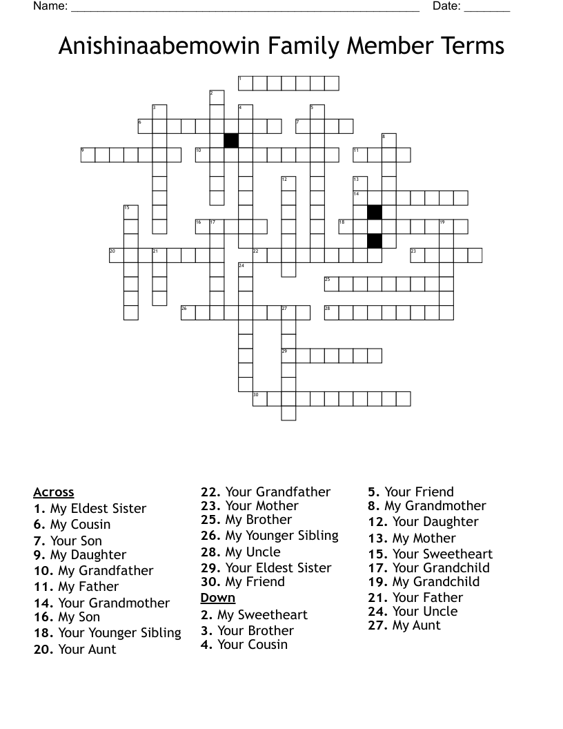 Anishinaabemowin Family Member Terms Crossword