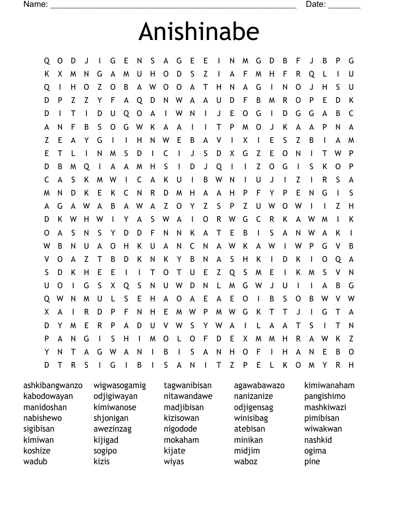 Anishinabe Word Search