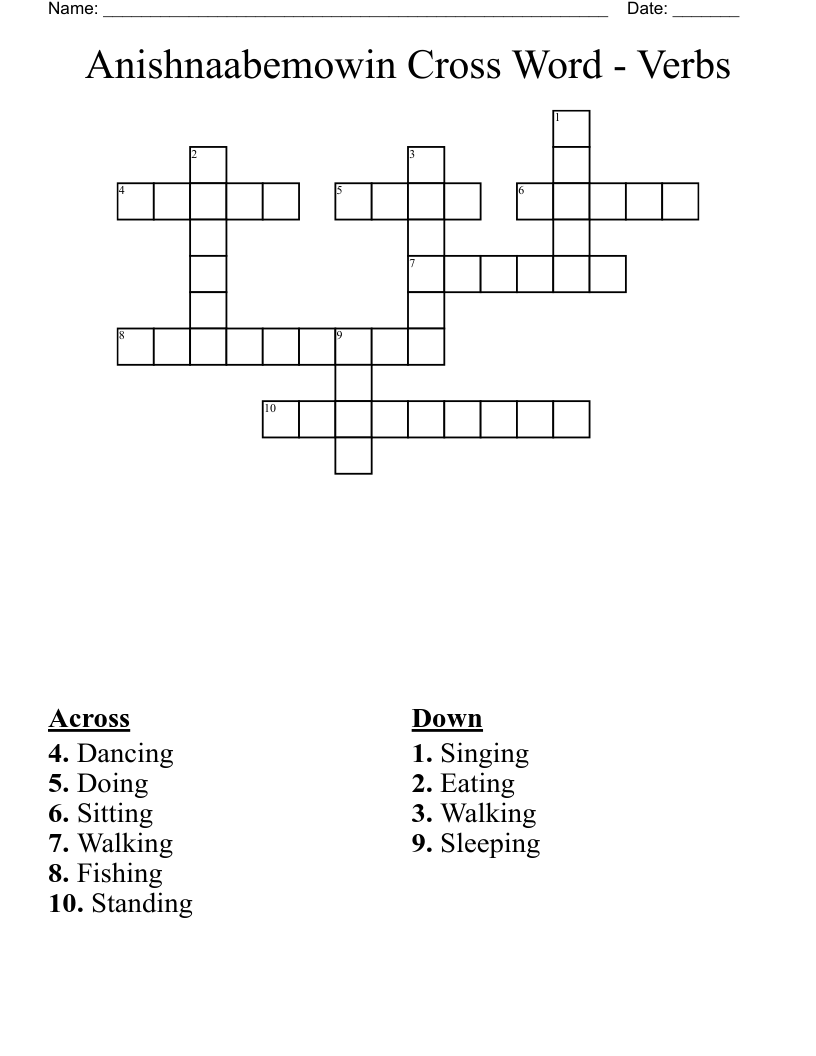 Anishnaabemowin Cross Word - Verbs
