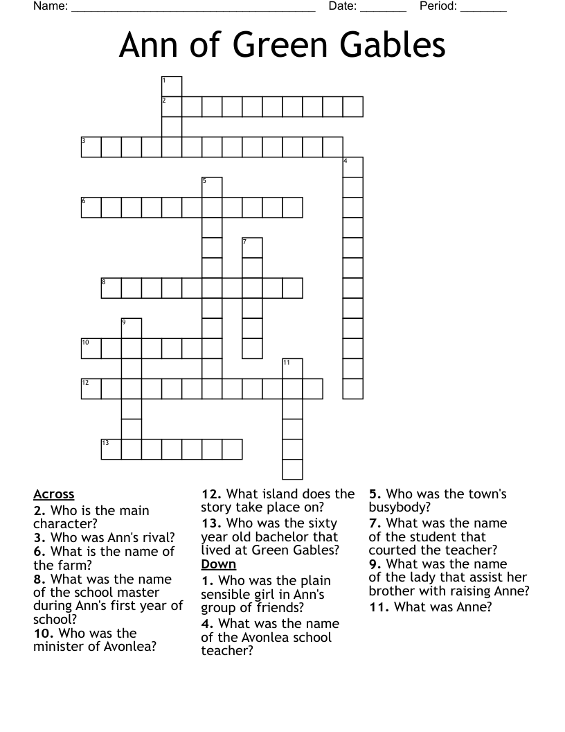 Ann of Green Gables Crossword