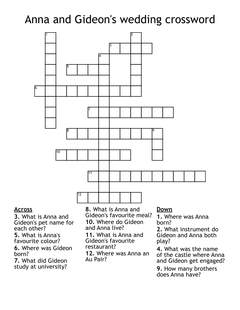 Anna and Gideon's wedding crossword