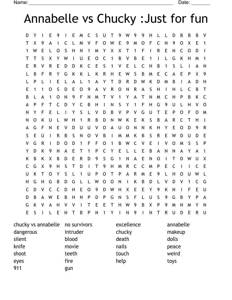 Annabelle vs Chucky :Just for fun Word Search